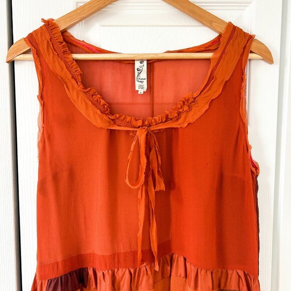 Floreat Anthropologie Silk Ruffle Neck Colorblock Tank Top Size Large - Picture 3 of 6